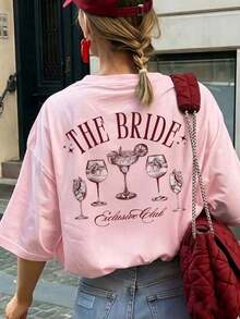 Camiseta casual para mujer, con estampado de anatomía del cerebro y el corazón, corte holgado y oversize, estilo callejero de cuello redondo y manga corta, adecuada para ir al trabajo, viajes urbanos, salidas de verano, reuniones con amigos, brunch de fin de semana en color negro - Rosa - Ver 1