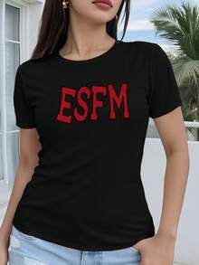 Camiseta unisex de manga corta, para mujerCortoMangaRegularAjuste-2DGeométricoGráficoESFMCartaImprimirA la modaDe modaDiseñoInformalCortoMangaTripulaciónCuelloSuperior,AdecuadoparaTodosEstaciones del año,DisponibleenMúltipleColoresyTamaños,VacacionesModaVintagePlayeras estéticashombre, , , Dazymujer,romwehombres, bohochic,maestrasregalos,camisetaparaconjuntos de mujercon curvasparamu,y2k, - Negro - Ver 1