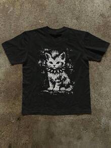 Unisex Short-Sleeved T-Shirt, Short-Sleeved T-Shirt With Round Neck And Minimalist Print For Women, T-Shirts For Men, , Women, Romwe Men, Boho Chic, Gifts For Teachers, Women's T-Shirt, Curvy Outfits For Men, Y2k. - 黑色 - 查看 6