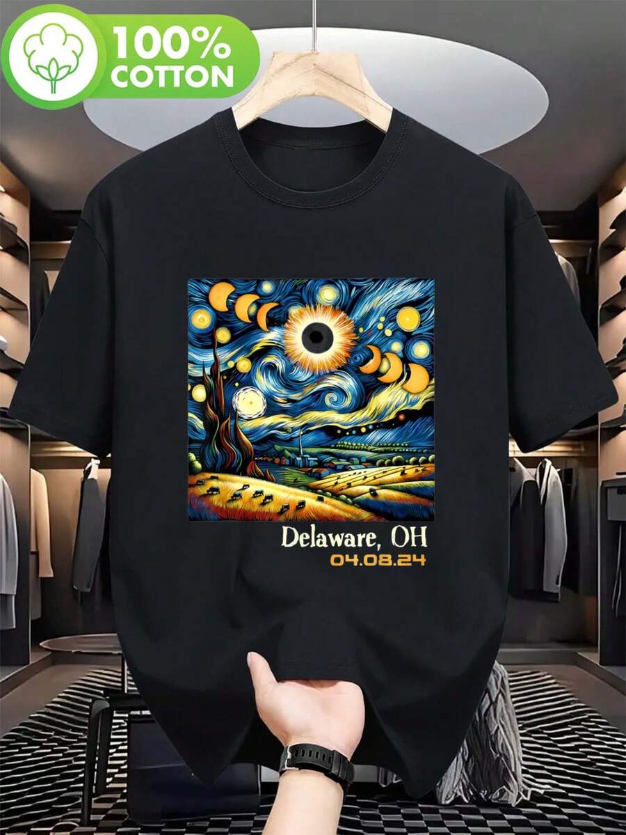 New Women's Short Sleeve T-Shirt, 180g, 100% Cotton - Versatile Casual Summer Print T-Shirt For Men - Summer Print T-Shirt For Couples - Unisex - Holiday Gift - 黑色 - 查看 1