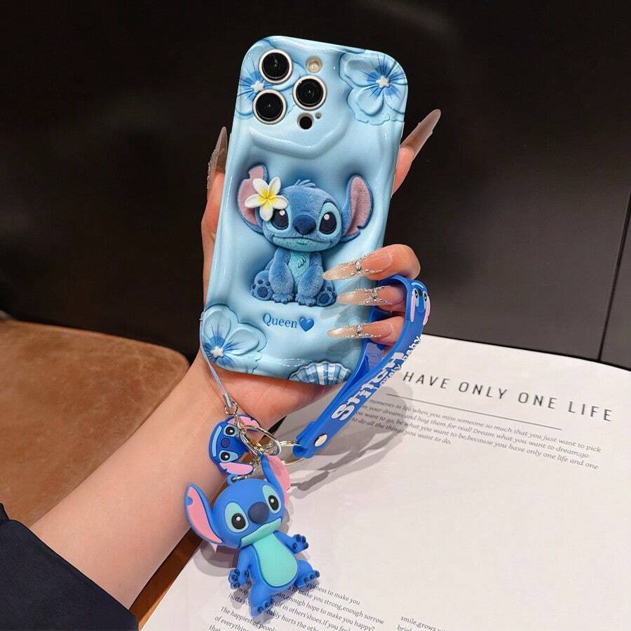 Disney Lilo And Stitch Phone Case : 3D Fluffy Pattern Border Protector Phone Soft Phone Case With A Free Cute Stitch Bracelet Chain Lanyard, Stitch, Lilo, Angel, For Apple 17 Promax 17 Pro 16 15 14 13 12 11 Pro Max XS Max X XR Soft Cover Summer Phone Case - trắng - Xem 1
