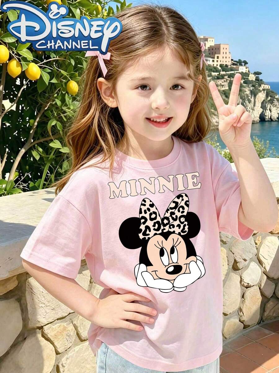 DisneyCute Cartoon Style Men's T-Shirt Minnie Mouse Print Summer Wear For Kids And Teens Gift - Hồng - Xem 1