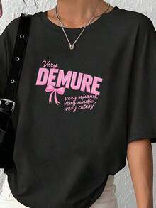 Pink Print T-Shirt For Valentine's Day, Casual For Women-2 - 羅莎 - 查看 1