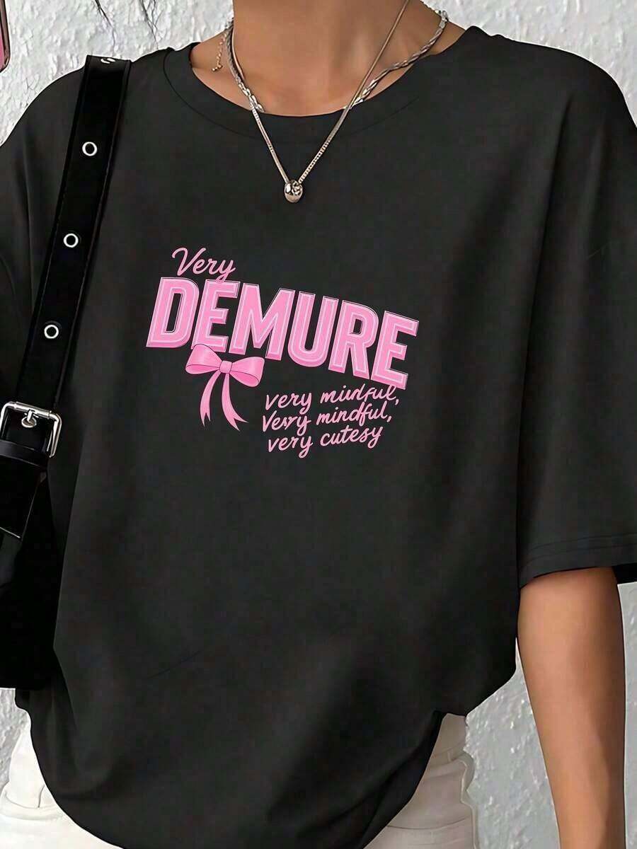 Pink Print T-Shirt For Valentine's Day, Casual For Women-2 - 羅莎 - 查看 1