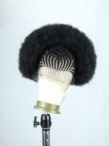 Cornrow Afro Puff Wig 13"X6" HD Lace Front Wig With Baby Hair Braided Synthetic Lace Frontal Wigs For Women Natural Hairstyle For Daily Party Parties, Etc - Black - View 14