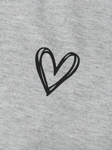 Young Girl Heart Print Long Sleeve Top And Loose Long Pants - Grey - View 6