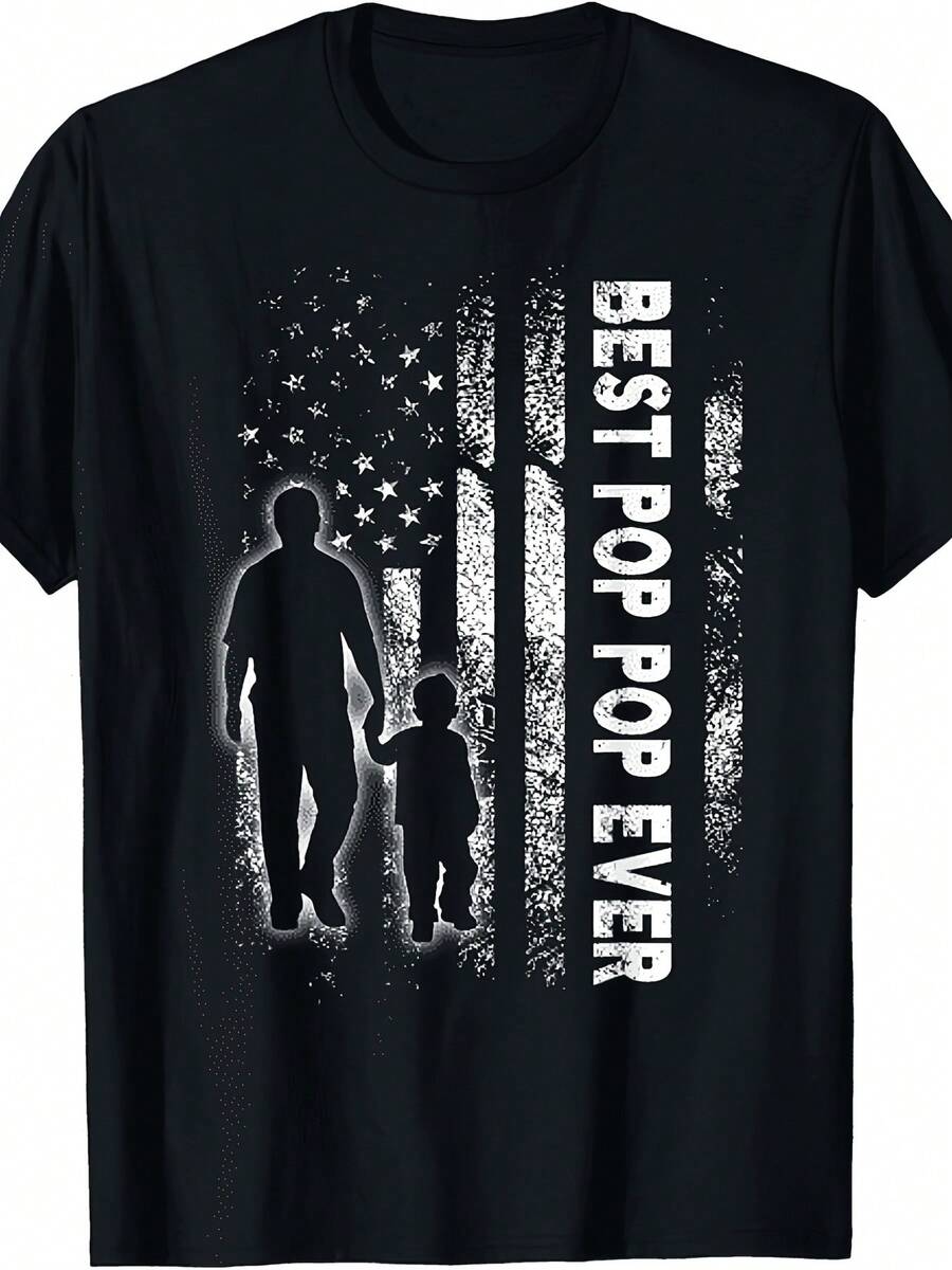 Best Pop Pop Ever USA Flag Father'S Day Grandpa Gift Men T-Shirt Same Style For Men And Women 2025 Summer Short-Sleeved Printed T-Shirt Pure 220G - 黑色 - 查看 1