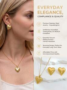 Einzigartiges, kantiges Schmuckset aus Edelstahl für Damen, Halskette und Ohrringe Set, goldene geometrische Herz- und Sternform, hypoallergen, nicht anlaufend, Strand- und Sommeraccessoire - Goldgelb - Übersicht 4