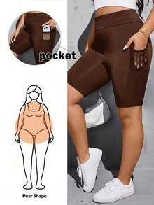 Pantalones cortos de motocicleta negros básicos, versátiles y cómodos con bolsillos para mujer de talla grande, de moda casual y deportiva para primavera y verano, ropa de calle, shorts curvilíneos, ropa para salir, ropa Y2K, joggers, shorts ci - Marrón - Ver 8