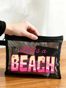 這款「Life's A Beach」印花網格化妝包可收納口紅與氣墊粉撲，海濱風透明大容量盥洗包，旅行化妝收納理想之選，夏威夷風網格化妝包，適合海邊度假、購物，亦適用於節日、健身、母親節、情人節、教師節、女性旅行、短途旅行及日常出行 - 彩色 - 查看 5