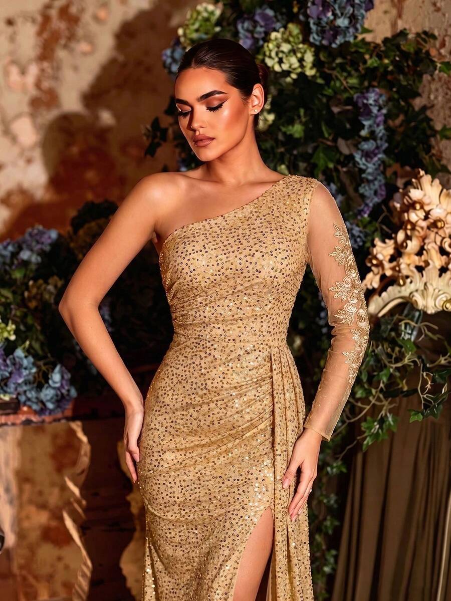 CHOSMO Birthday Dresses Elegant Dresses For Women Champagne Dress Prom Dresses For Women Homecoming Dress Dresses For Women Party Shiny Basic Style Wedding - Champagne - View 1