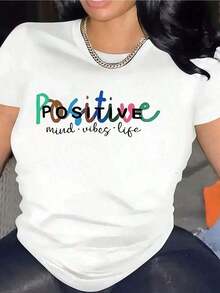 Women's Short-Sleeved Graphic T-Shirt With Motivational Phrases, Casual Wear Top, 180g, 100% Cotton, Printed Designs. Unisex. Leisure - 白色 - 查看 7