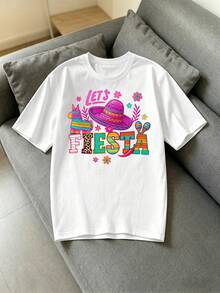 Women's "Let's Fiesta" T-Shirt - Short-Sleeved T-Shirt With A Round Neck And Mexican Carnival Print, Modern And Comfortable, Suitable For Everyday Wear. Women's T-Shirts - 白色 - 查看 12