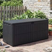 Storage Shed Outdoor Plastic Garden Shed Tool Resin Shed With Floor Waterproof Horizontal Storage Deck Box Outside Storage Container With Lockable Door For Patio(Light Grey) - Đen tuyền - Xem 11