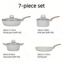 Bộ nồi chảo 7/8 món và chảo ăn sáng đơn, nồi chảo chống dính, bộ nồi chảo chống dính dùng cho bếp từ Granite, bao gồm chảo rán, nồi hầm, chảo xào, nồi sứ cỡ lớn, thích hợp cho gia đình, nhà bếp và làm quà tặng. - Nhiều màu - Xem 15