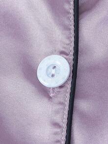 Conjunto de pijama de 2 piezas con camisa de manga corta con solapa y pantalones cortos con moño, ropa de dormir para mujer, conjunto de dos piezas - Lila Púrpura - Ver 4