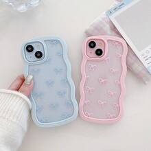 Bow Case For IPhone17 Pro Max, 16 Pro, 15 Plus, 14 Plus, 13 12, Clear Cute Ribbon Bow Phone Case Curly Wavy Aesthetic Phone Case, Slim Soft Transparent Shockproof Protective Cover For Women Girls - Pink - 粉色 - 查看 2