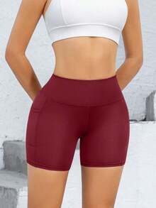 Pantalones cortos deportivos de verano para mujeres, Mallas deportivas para mujeres, Leggings con bolsillos, Shorts de ciclista negros, Pantalones cortos deportivos para mujeres con bolsillos, Pantalones de yoga de cintura alta con control de abdomen, pantalones compresión ajustados, Pantalones cortos de running con sensación de desnudez para entrenamiento - Rosa Fucsia - Ver 3