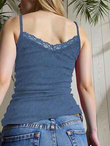 Parte superior de tirantes para mujer con aplique de encaje - Azul - Ver 2