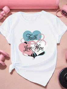 Limited Time Offer, Limited Quantities, Flash ! Women's Casual Shirts, Women's Polyester T-Shirts, Elegant Shirts. Faith, Love And Hope: Women's Short-Sleeved Athletic T-Shirt. - 白色 - 查看 2