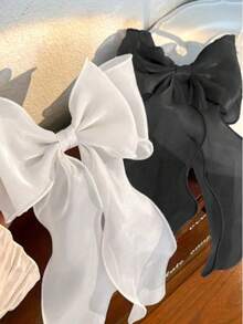1/2pcs Organza Bow Hair Clips, Sweet Hair Accessories, Solid Color Bow Hair Clips, Suitable For Women - Multicolor - View 6