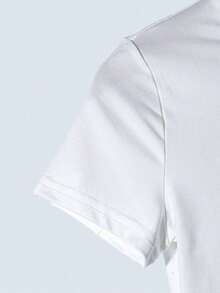 Camiseta casual de cuello redondo ajustada y corta con estampado de labios grandes en plata - Blanco - Ver 4