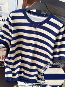 Plus Size Women's Casual Short-Sleeved T-Shirt With Round Neck And Floral Print, Ideal For Summer - 多色 3 - 查看 1