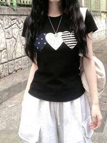 Women's Short-Sleeved T-Shirt, Round Neck, Loose Fit For Summer - Black - View 3