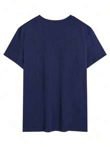 100% Pure Cotton, Breathable And Gentle On The Skin. Classic Crew Neck Design, Slim Fit, And Flattering For All Body Types. Fashionable Print With A Minimalist Style And High-Quality Finish. Unisex Design Perfect For Matching Outfits, Ideal For Everyday Wear, Dates, Leisure, And Streetwear – Versatile And Timeless. - 藏蓝色 - 查看 3