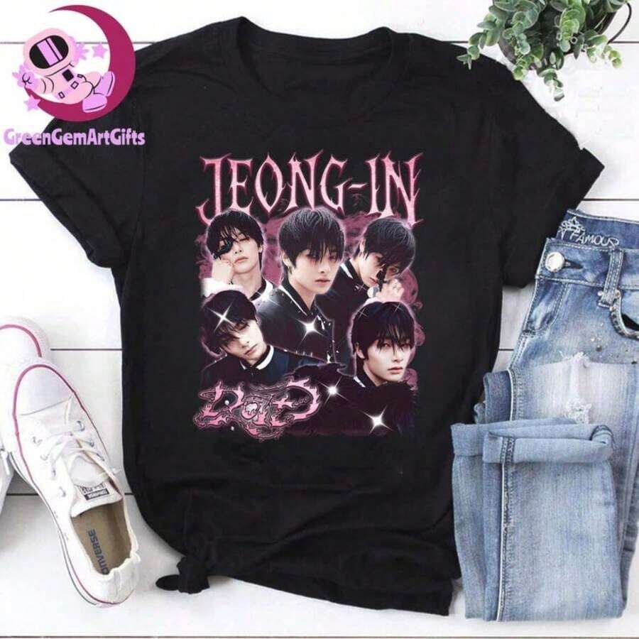 Camiseta de manga corta con cuello redondo para mujer, con estampado, hecha de tela de algodón puro. Cuello redondo clásico y minimalista, versátil y adecuado para todas las formas de cuerpo. Perfecto para citas, desplazamientos diarios y salidas informales. - Negro - Ver 1