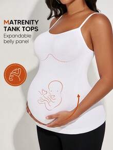 Maternity Comfort Slim Fit Adjustable Spaghetti Straps Maternity Camisoles - White - View 2