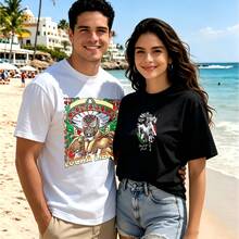 2-Piece Couple Matching Pattern T-Shirt, 100% Cotton, Loose Fit, Soft And Breathable, Casual Round Neck Short Sleeved Top Lucha Libre Wrestler Design With Mexican Flag Elements Versatile Patterns No Picky Combinations Coordinated Dating Casual Travel Simple And Cartoonish Printing Styles High - 白色 - 查看 1