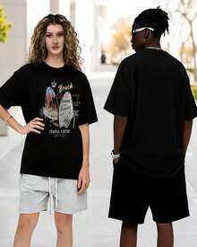 Camisetas Gráficas para Hombre, Manga Corta, Estampado de Surf, Cuello Redondo, Algodón, Casual, Camisetas WAVERIDER para Hombre FTIN - Negro - Ver 5