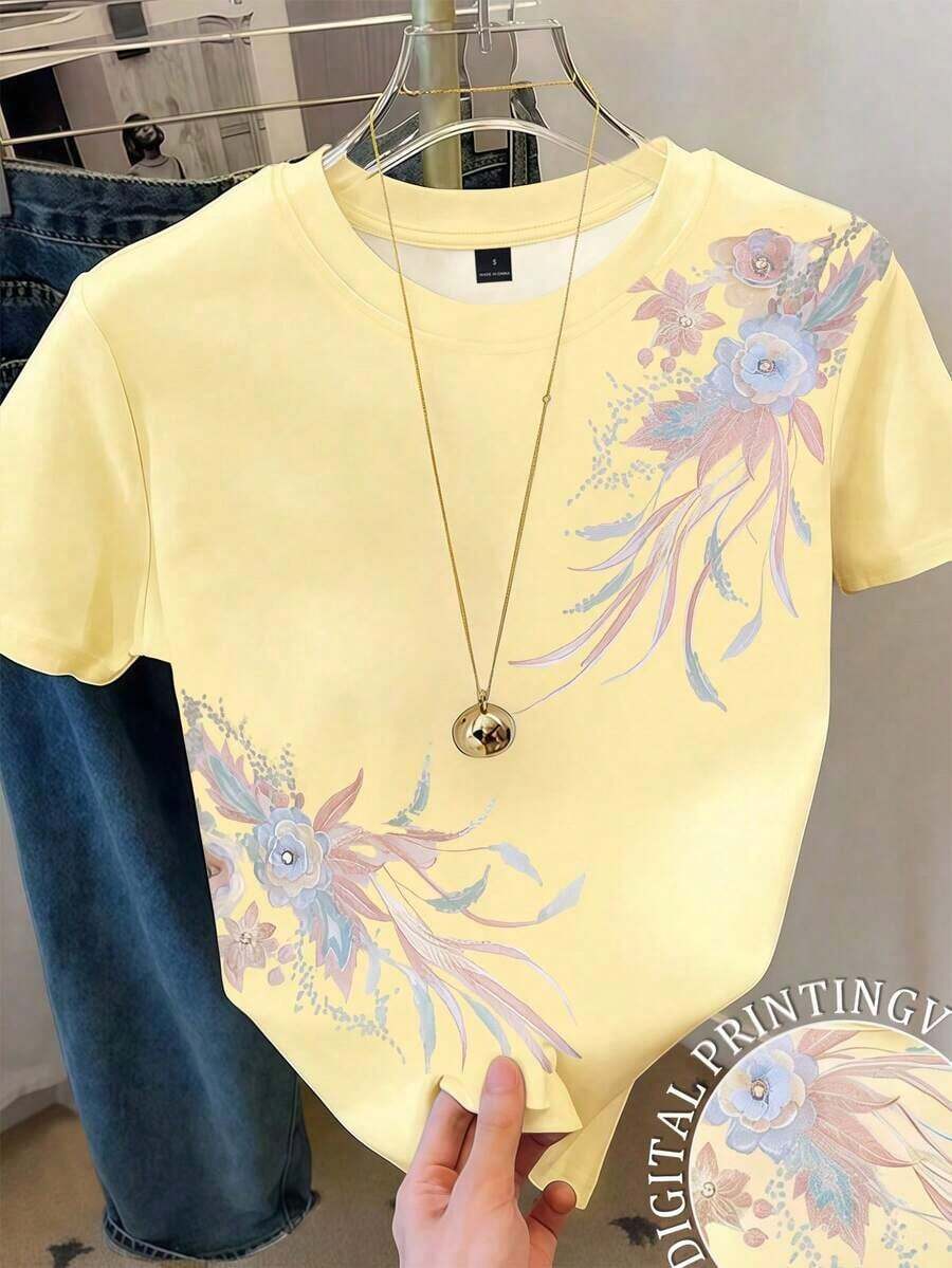 Camiseta de manga corta con estampado floral casual, verano - Multicolor 2 - Ver 1