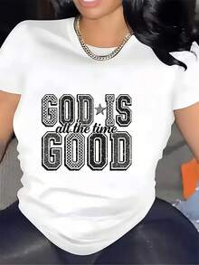 Camiseta de 180g con temática cristiana "Dios es bueno en todo momento", regalo ideal para familiares y amigos, perfecta para celebraciones de Pascua y eventos de team building, cómoda y elegante camiseta de manga corta 100% algodón. - Blanco - Ver 1