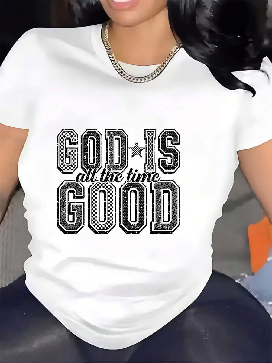 Camiseta de 180g con temática cristiana "Dios es bueno en todo momento", regalo ideal para familiares y amigos, perfecta para celebraciones de Pascua y eventos de team building, cómoda y elegante camiseta de manga corta 100% algodón. - Blanco - Ver 1