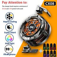 MEMO CX08 2025 新款磁吸式散热片，快速降温手机散热器，[5V-3A] 15W 充电器适配器供电，无需电池，大功率适用于智能手机、平板电脑、直播、游戏，附带 4 个游戏指套 - 橘色 - 查看 10