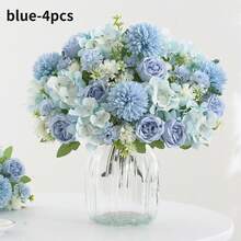 10/4/1pc Artificial Hydrangea & Peony Silk Flower Bouquet, Suitable For Home Decor, Wedding Bouquet, Valentine's Day Gift, Birthday Gift, Autumn Decoration, Home Centerpiece, DIY Garden Decor And Christmas Decoration - Blue - View 8