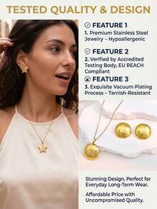 Ensemble de collier et boucles d'oreilles en acier inoxydable doré, styles multiples cœur étoile fleur nœud, ensemble de bijoux de vacances d'été à la plage, cadeau pour femmes - Or jaune - Voir 3