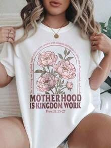 Oversized Crew Neck T-Shirt For Women And Girls, Basic Graphic Print Tees, Available In Black And White, Loose-Fitting Short-Sleeve Summer Tops, 'Motherhood Is Kingdom Work' Floral Design,  Cotton Clothing For Women, Short-Sleeve, Casual, For Beach And Vacation, 2026, Birthday Gift For Women.

Spacious And White - 白色 - 查看 1