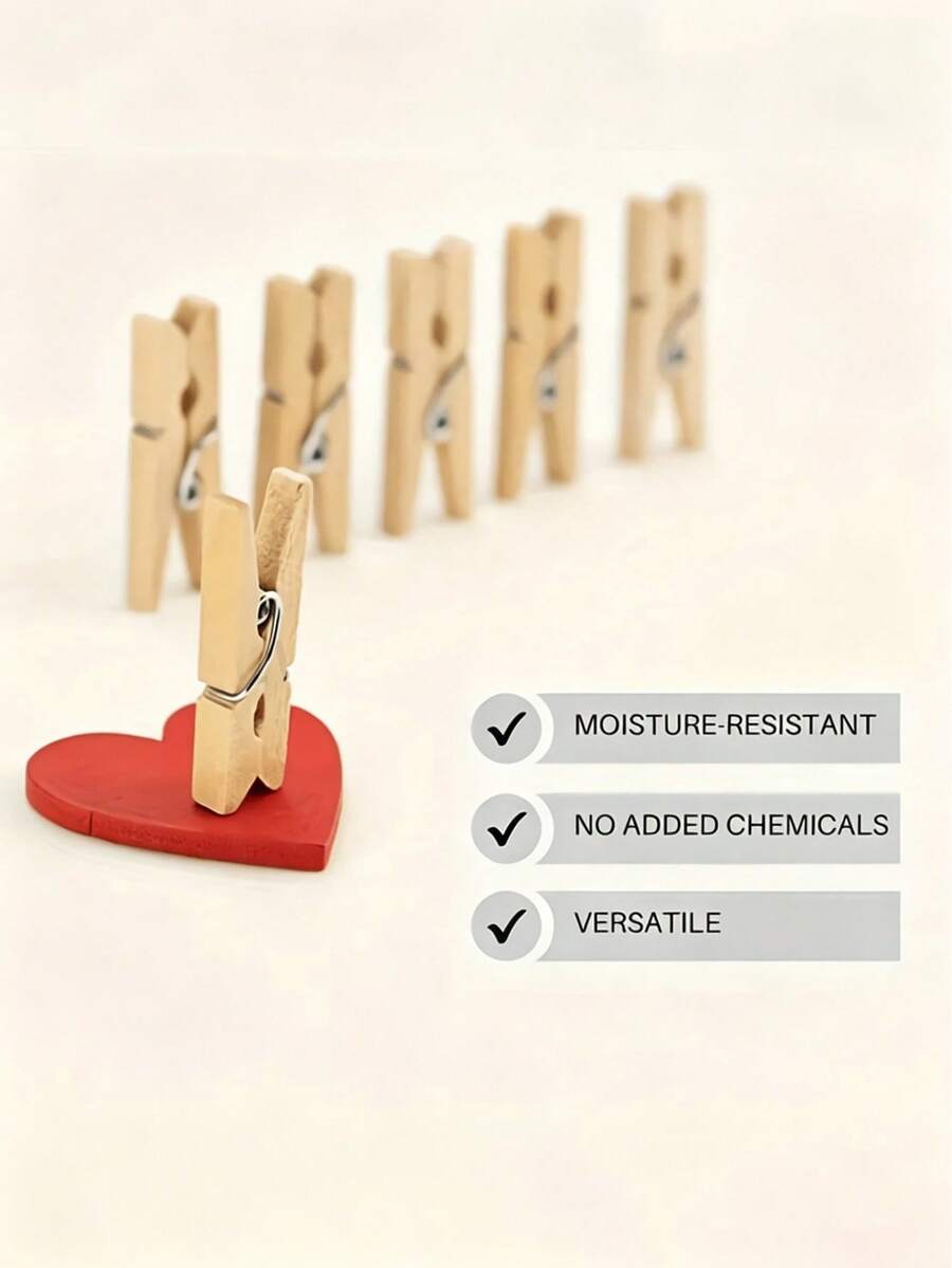 10/30/50/100 Pcs Mini Photo Clips, Natural Wooden Small Clothespins, Photo Wall Message Clips, Message Clips, Heart Clips, Party Decoration Clips, For Craft Display And Hanging Decorative Pictures, DIY Handicrafts, Mini Clothespins Can Be Used For Drying Clothes And Hanging Postcards - Multicolor - View 1