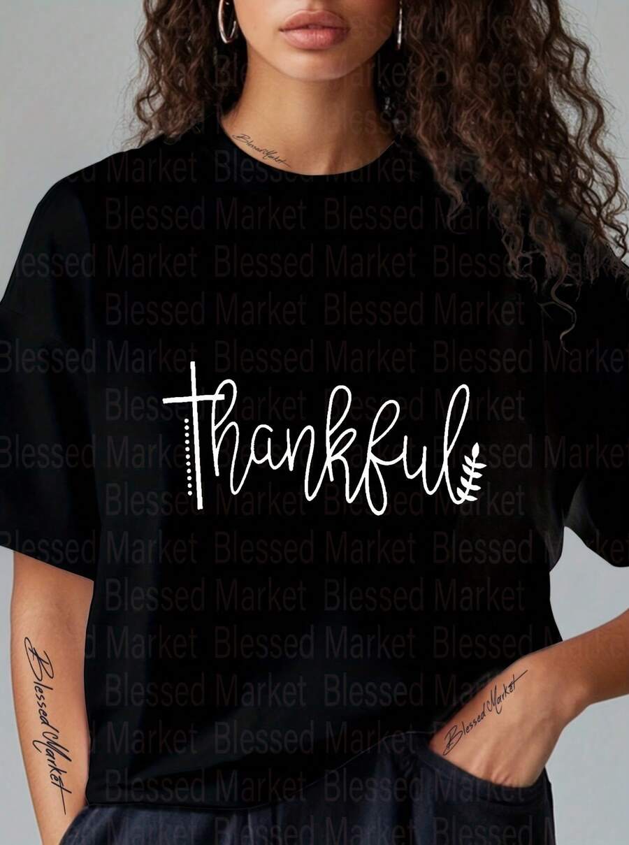 1 Women's Oversized T-Shirt 100% Cotton - Christian Faith Print With Cursive Lettering And Bible Verse Design, Soft 180gsm Fabric, Round Neck Short Sleeve For Church, VBS, Casual All Year - 黑色 - 查看 1