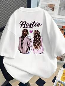 180g Cotton Short-Sleeved T-Shirt - Short-Sleeved T-Shirt With Front And Back Print - For Best Friends, Girlfriends - Fashionable Printed T-Shirt For Women, Spring/Summer, Your Best Choice! - Unisex Style. - 白色 - 查看 2