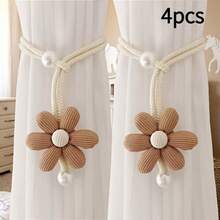 2 Packs Cute Curtain Tiebacks, Cartoon Beige Flower Curtain Ties Holdbacks For Living Room Bedroom Kitchen, Adjustable Soft Rope Decorative Drapes Tie Backs For Home Window Decor - Coffee Brown - View 6
