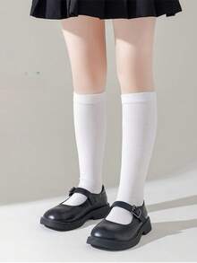 5 Pairs Summer New Back To School White Knee High Socks, Children Long Tube Socks For Spring, Summer, Autumn, Winter, Suitable For 3-5-7-9-12 Years Old Boys And Girls, School Uniform Socks, Graduation Photo Socks, Outdoor Sports Soccer Socks - White - View 3