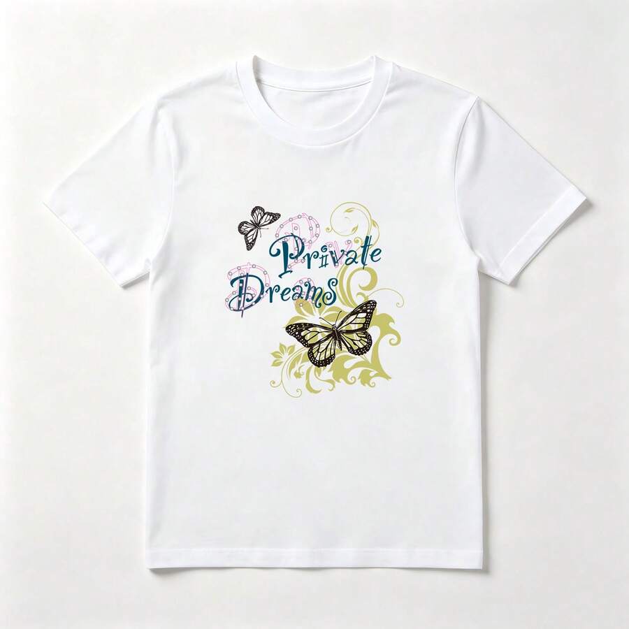 Mariposas Doradas Playera de Algodón Blanca Estilo Soñador - Blanco - Ver 1
