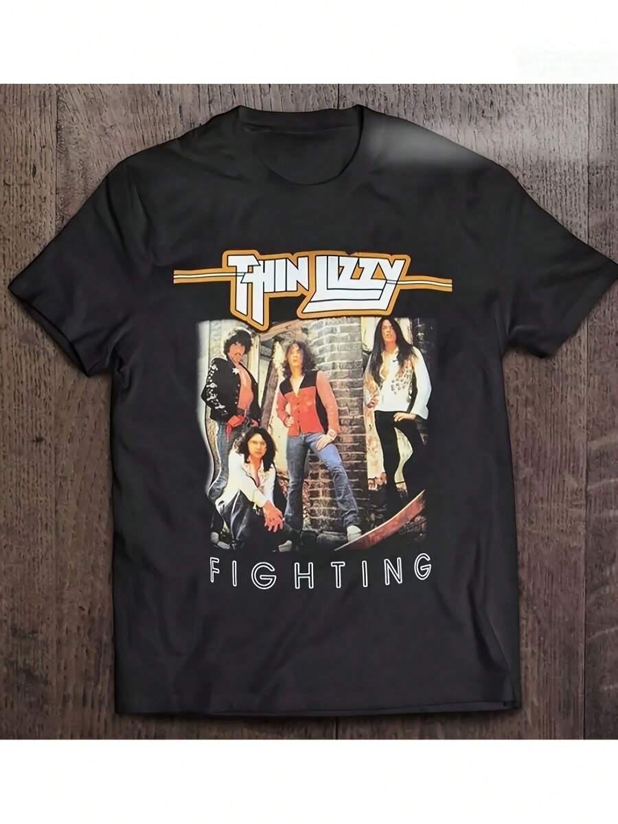 Slim-Fit Unisex T-Shirt With A Retro Lizze Fight Band Print, Soft, A Must-Have Urban Fashion Item For All Seasons, Versatile For All Seasons, Affordable For Everyday Wear And A Perfect Gift For Fans And Friends - 160G, Women's Blouses, Blouses, Casual Blouses For Ladies, Casual Blouses For Ladies, Women's Tops, Tops, Unisex. - 黑色 - 查看 1