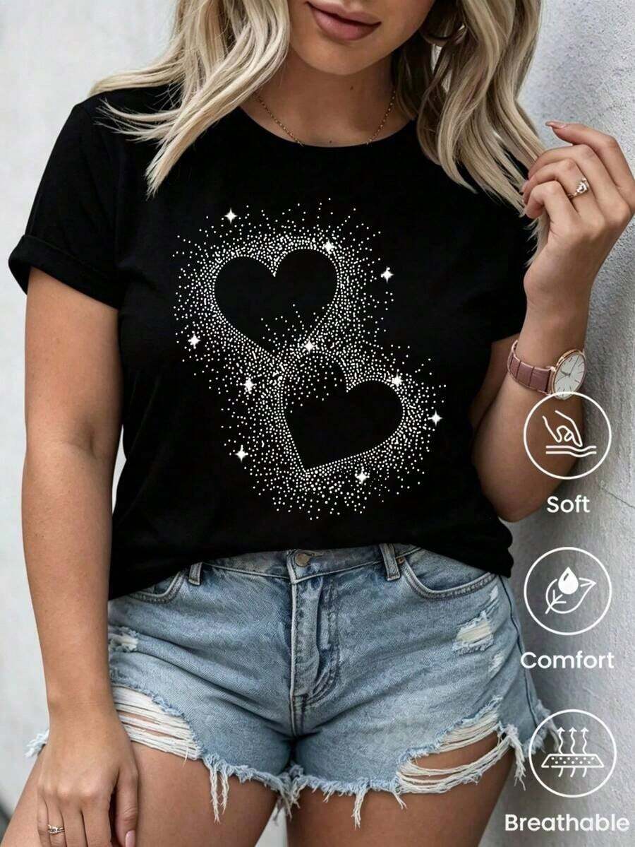 Fashionable Short-Sleeved T-Shirt For Spring And Summer 2026, Made In Mexico, 180 Grams. Cartoon Print, Couple Design, Suitable For Indoor Or Outdoor Wear. Crew Neck, Unisex, Ideal For Office And Leisure. Single Pack. Summer T-Shirt. - 黑色 - 查看 1
