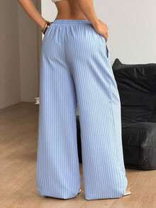 Pantalones largos de pana con textura de moda casual vintage para mujer - Azul - Ver 6