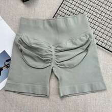 Pantalones cortos de yoga sin costuras de cintura alta para mujer - Levantamiento de glúteos elástico, adecuado para correr, fitness y actividades al aire libre| Apariencia de moda| Tela elástica de verano - Gris - Ver 9